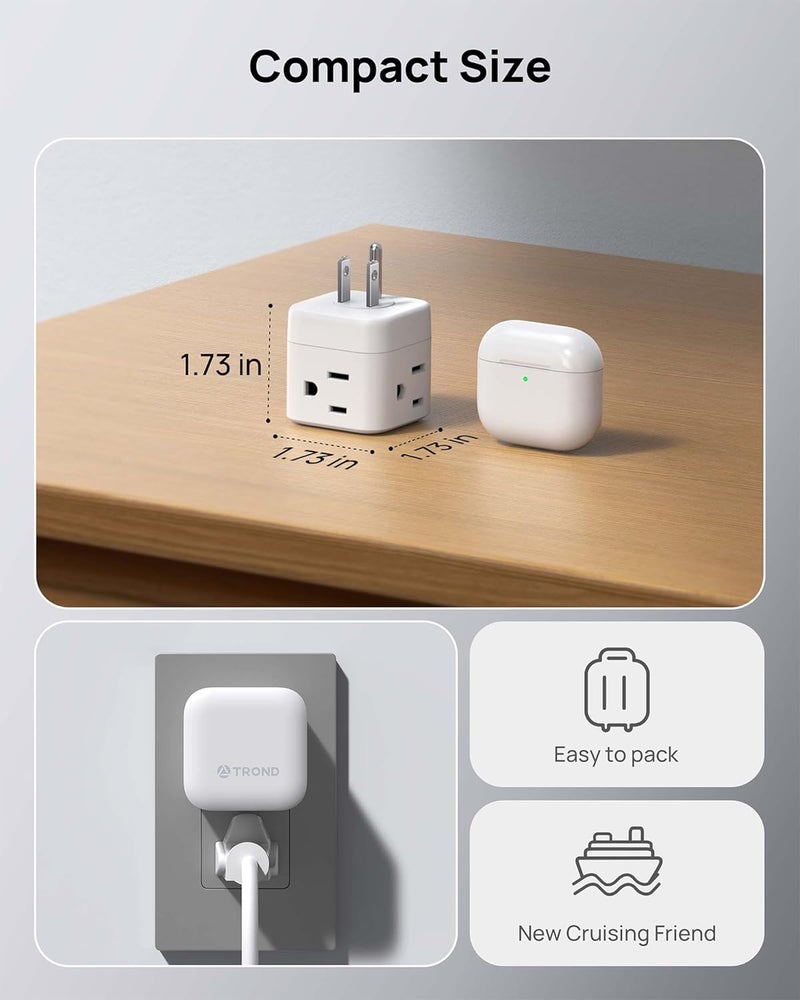 TROND Multi Wall Outlet Extender - Sideways Plug Adapter with 3 Electrical Sockets, 360 Rotating Plug to Turn the Horizontal to Vertical Outlet for Plugging Air Freshener, Cat Calming, Night Light - Image 5